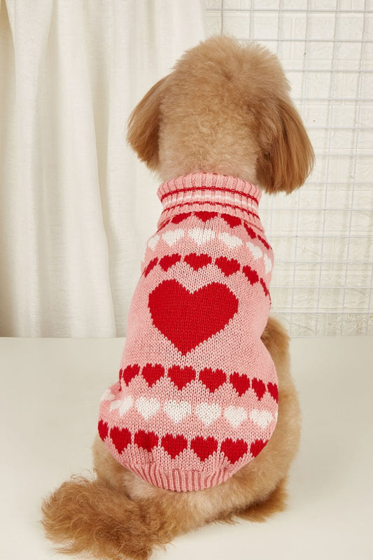 Heart Print Turtleneck Pet Sweater