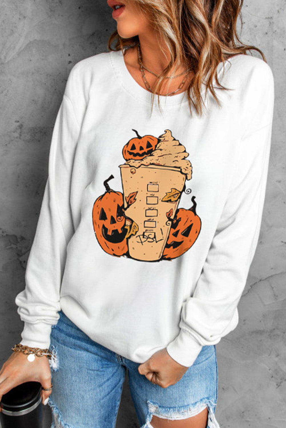 Pumpkin Graphic Round Neck Sweatshirt