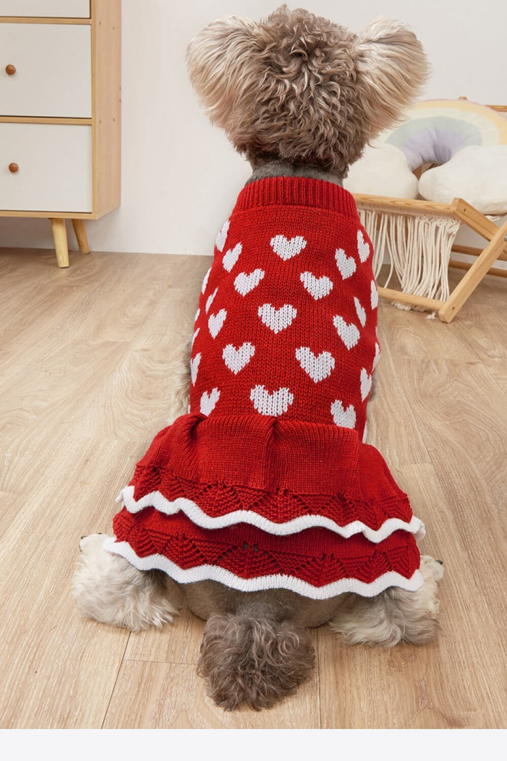 Heart Print Pet Layered Knit Dress