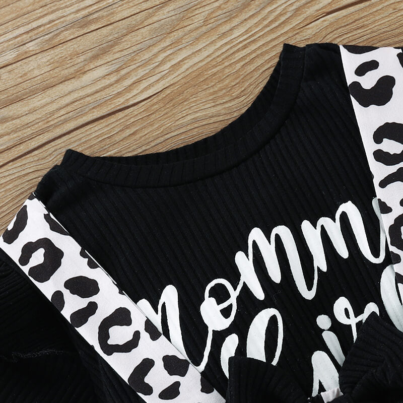 Girls Letter Graphic T-Shirt and Leopard Pinafore Skirt Set