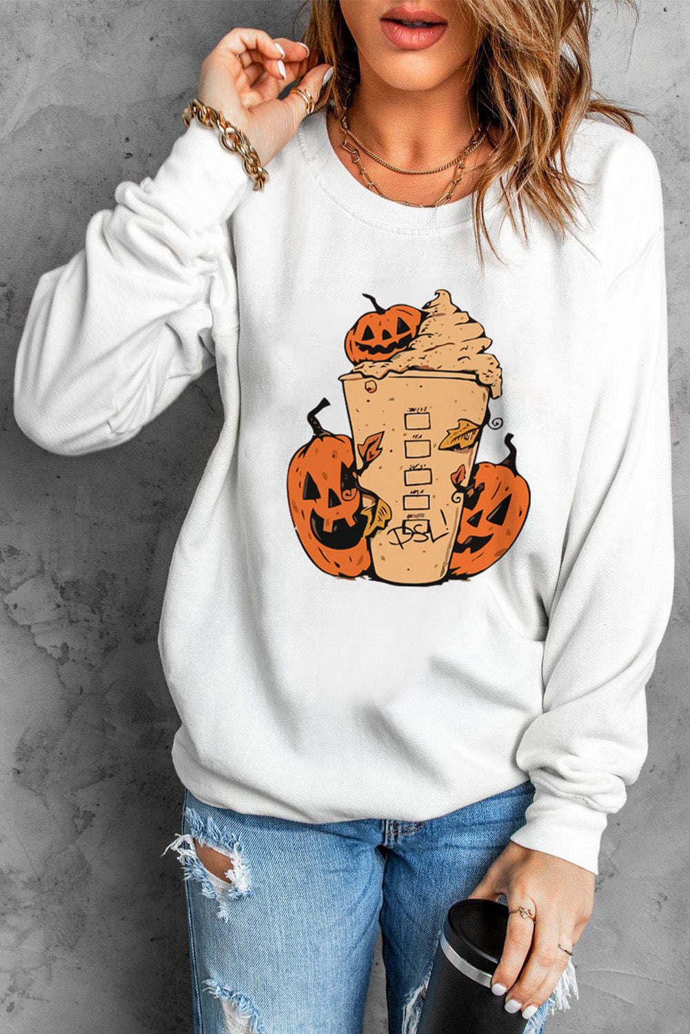 Pumpkin Graphic Round Neck Sweatshirt