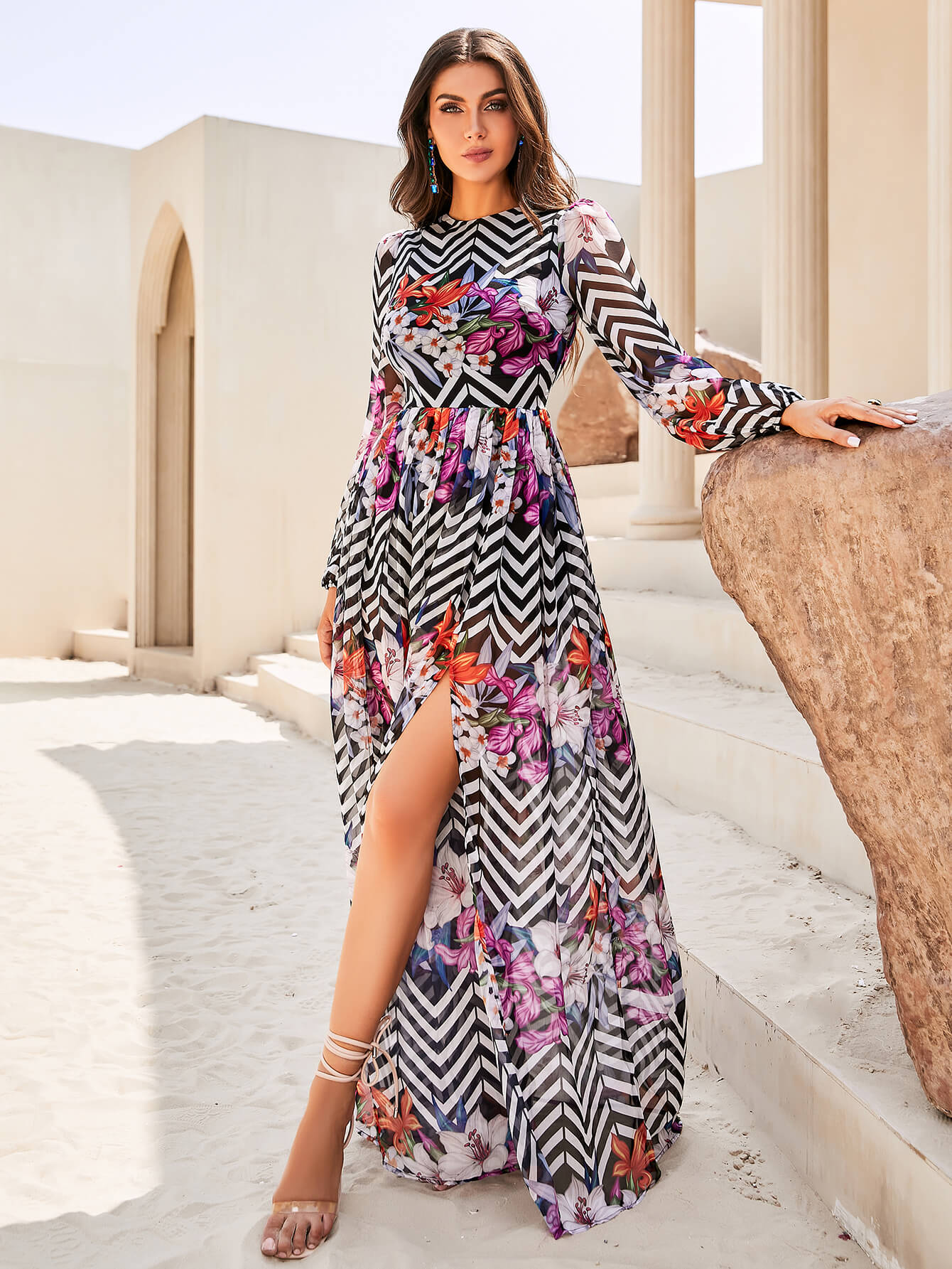 Long Sleeve Split Maxi Dress