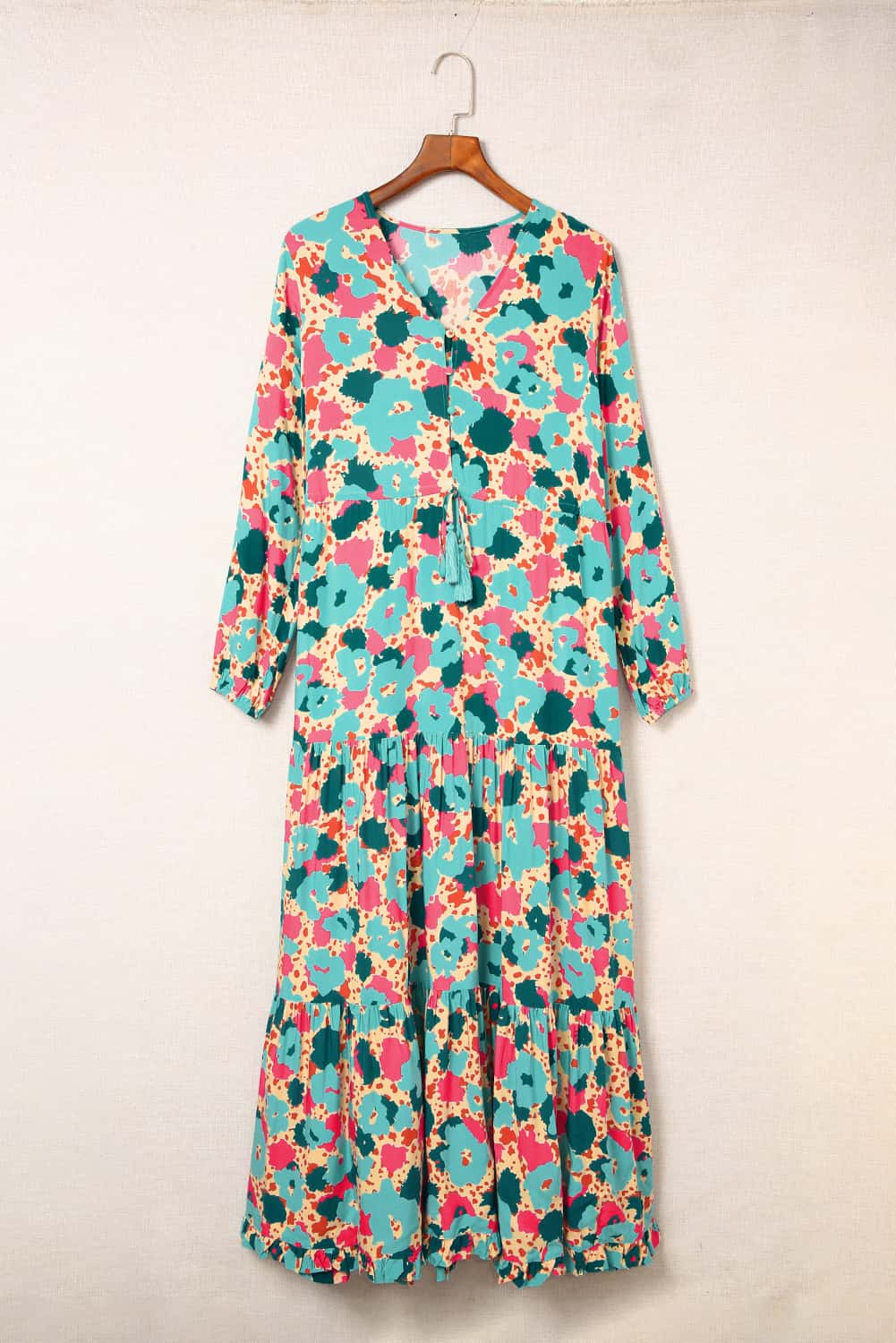 Printed Long Sleeve Buttoned Maxi Dress