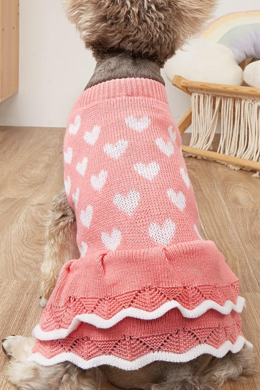 Heart Print Pet Layered Knit Dress