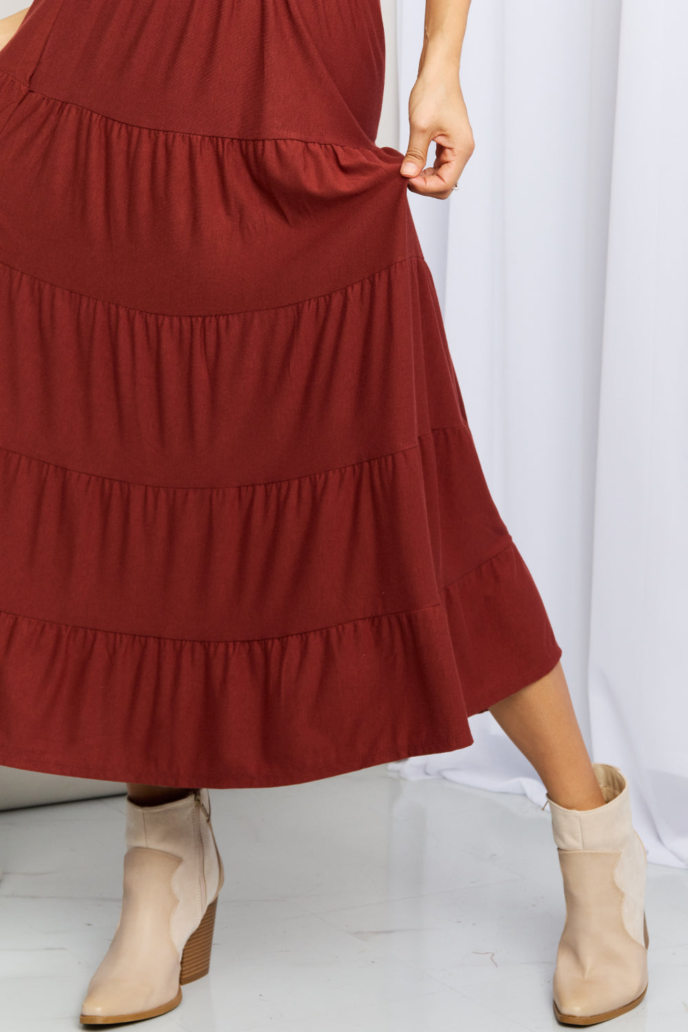 Zenana Full Size Wide Waistband Tiered Midi Skirt